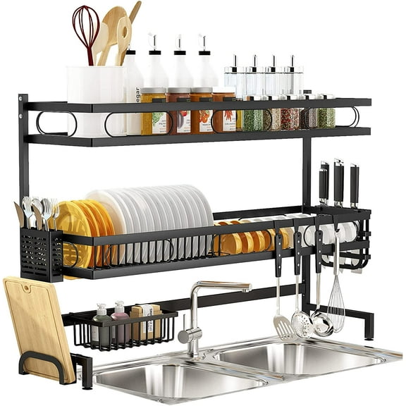 Dish Rack,3 Tier Dish Drying Drainer Rack,Ideal for Kitchen Organizer with One Over The Sink Drainer,Cutboard Stand,Utensils Holder,Gift for Housewarming,Christmas,Thanksgiving