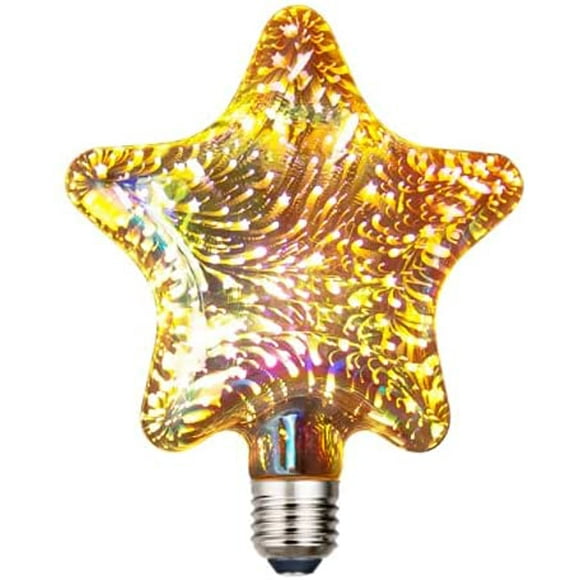 Bulbright 1 Pack LED Vintage Edison Bulb, Star 3W, Fireworks Filament Bulb 3D Colorful Lamp Bulb, 300 Lumen, 3000K (Warm White), Decorative Light Bulb, Medium Base E27, AC85-265V (Star)