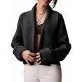 thumbnail image 3 of Womens Cropped Cardigan Open Front Shawl 2025 Fall Trendy Long Sleeve Sweater Jacket Black M, 3 of 9