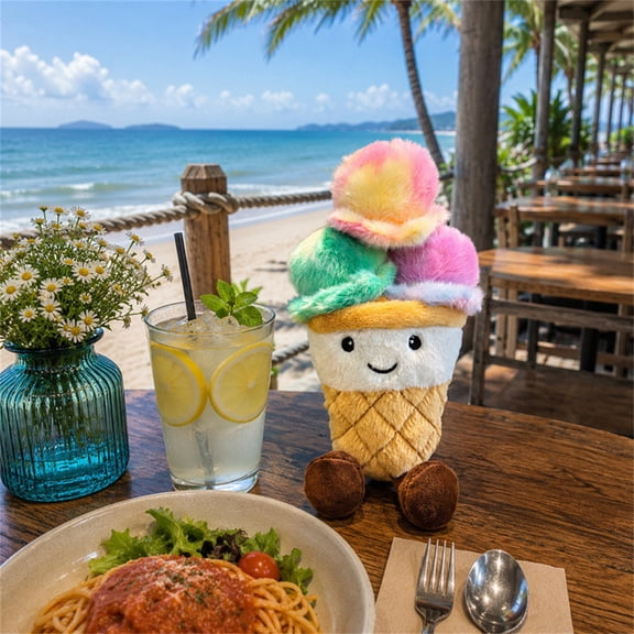 Ice Cream Plush Doll, Ice Cream Decorations, Cute Room Decor Aesthetic, Kids' Plush Toys Pillows, Ice Cream Party Decorations, 10X6 Inch Smiling 3-Scoop Simulated Waffle Cone