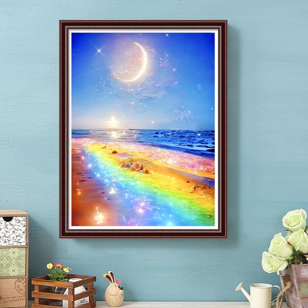 Cuadros Decorativos 5D bricolaje ronda completa taladro diamante pintura playa Kit arte decoración del hogar (B6145) Wdftyju embutido en tela