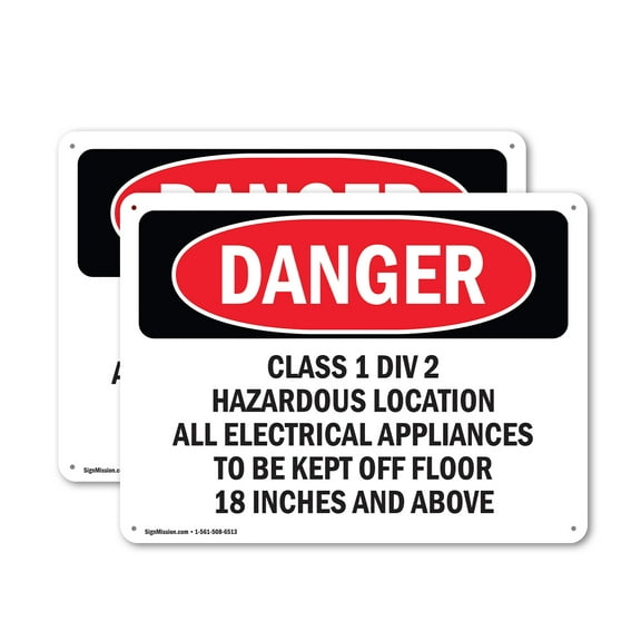(2 Pack) Class 1 Div 2 Hazardous Location All Electrical OSHA Danger Sign 10 Inch X 7 Inch Indoor / Outdoor Rust-Free Aluminum Metal Signs for Workplace, Workshop, and Construction Site
