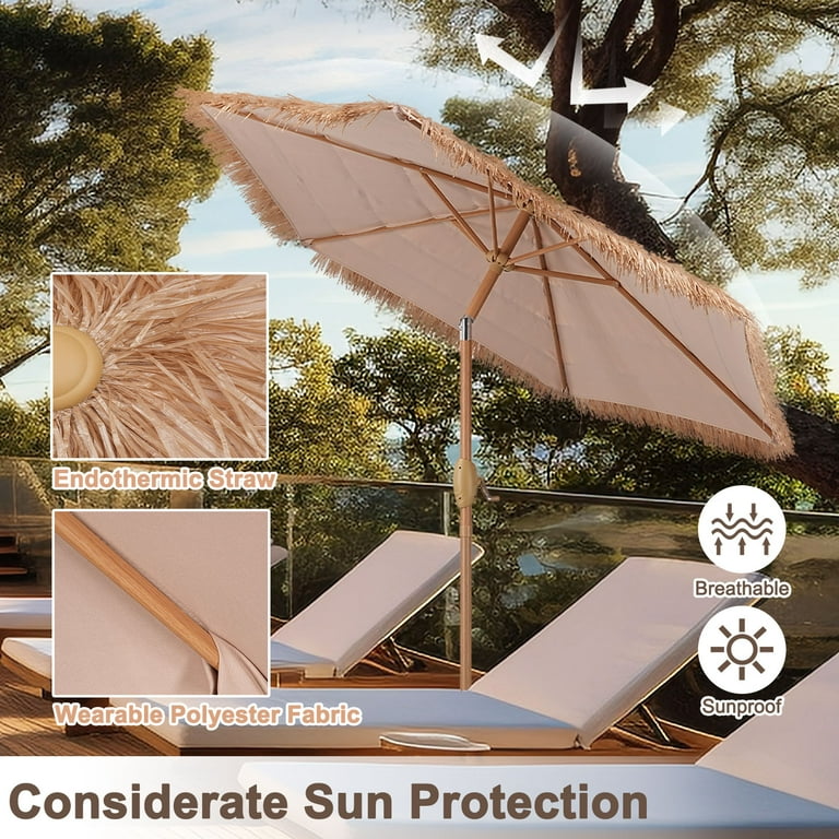 grass patio umbrella Tangkula 7.2Ft Tiki Umbrella, Hawaiian Style Outdoor PE with Tilt Adjustment, 8 Ribs, Portable Thatched Beach Umbrella for Garden, Yard, Poolside : Patio, Lawn & Garden Base Recommendation Autlaycil 15ft Patio Umbrella with