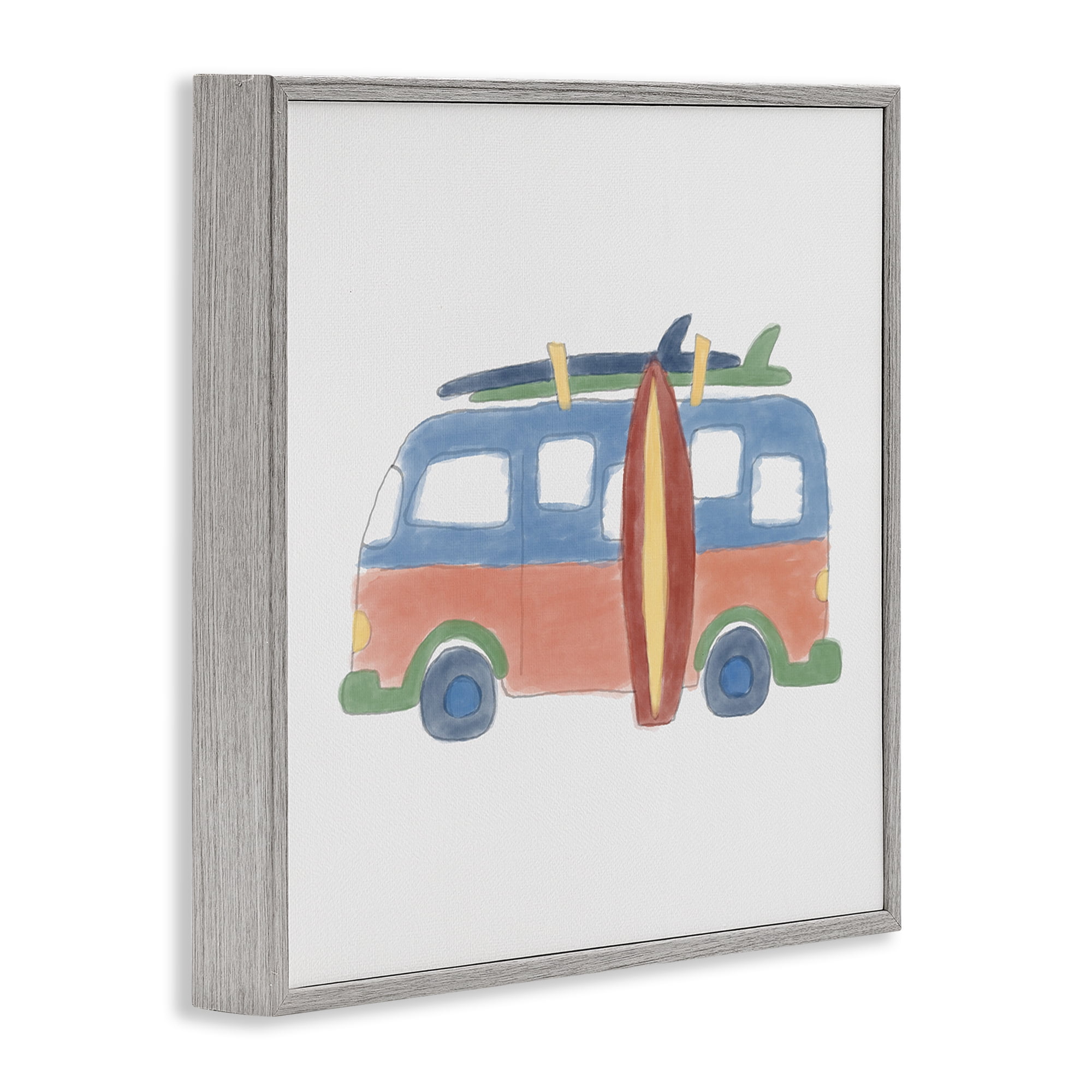 Stupell Industries Summer Beach Bus Transportation Painting Gray Framed Art Print Wall Art, 17 x 17