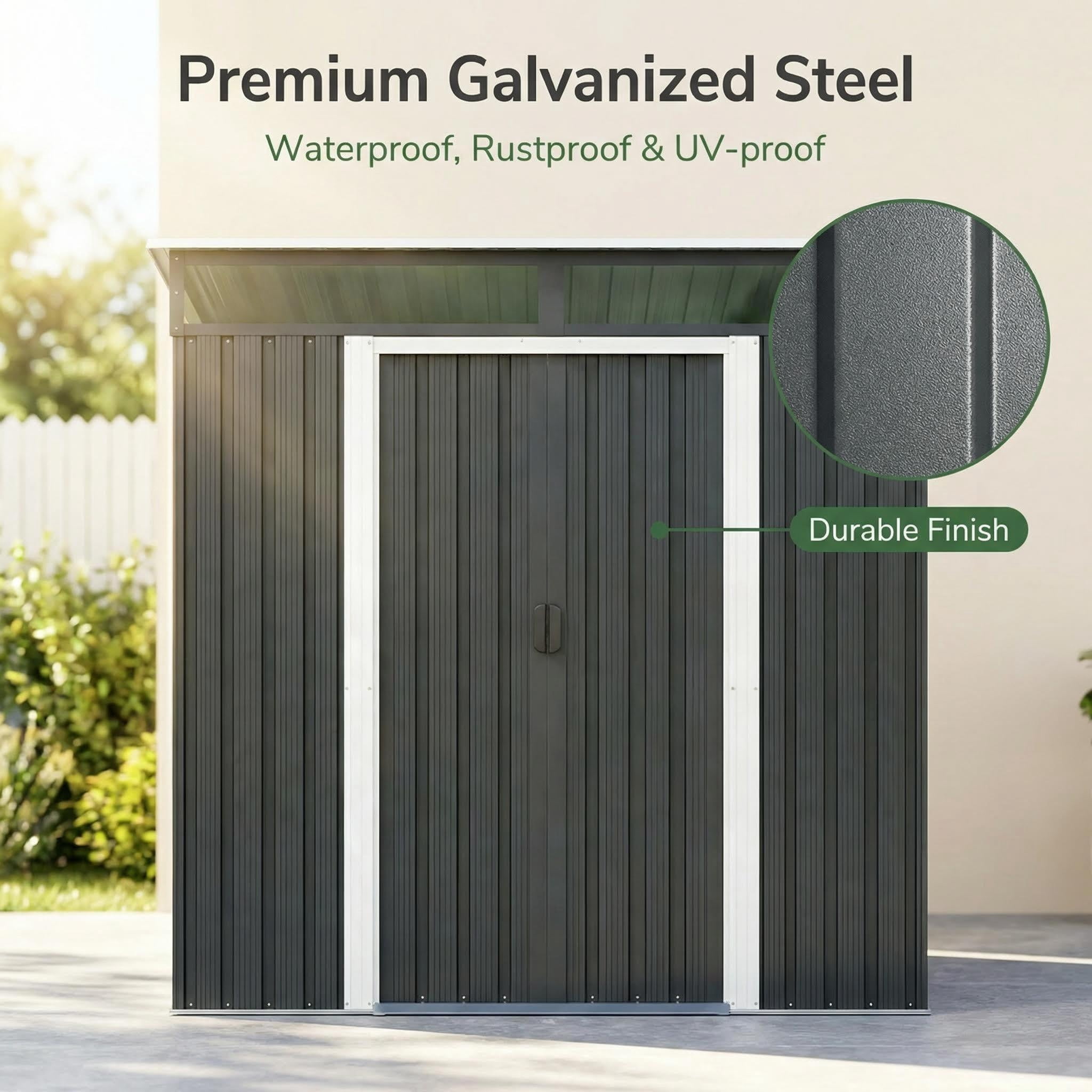 Lofka 6 x 4 FT Outdoor Metal Storage Shed with Lockable Sliding Door for Backyard, Garden, Dark Gray
