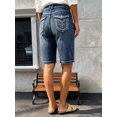 thumbnail image 2 of Women's High‑Rise Denim Bermuda Shorts, Medium Blue Wash Stretch Knee‑Length Jean Shorts with Pockets, Casual Denim Bottoms Sizes 4‑18, 2 of 7
