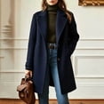 thumbnail image 2 of TQWQT Womens Notched Lapel Mid Length Wool Blend Coat Single Breasted Solid Color Elegant Trench Overcoat with Side Pockets Casual Office Outerwear for Fall Winter Blue M, 2 of 7