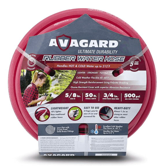 BluBird Avagard 5/8" Hot and Cold Water Lawn Garden Hose 500 PSI with 3/4 GHT Solid Brass Fitting - 50 Feet