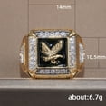 thumbnail image 5 of Men's Stainless Steel Gold-plated 14k Golden Eagle Ring Cubic Zirconia Vintage Eagle Ring Totem Animal Ring Fashion Personality Ring Square Stamp Flying Eagle Ring Size 7-13, 5 of 5