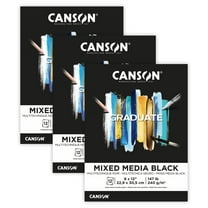 Canson Graduate Mixed Media Pad, Black, Foldover Binding, 12 Sheet, 9x12 inch, Pack of 3