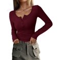 thumbnail image 1 of Remera PRETTYGARDEN 2025 Otoño Manga Larga Henley Rojo Vino M, 1 of 9