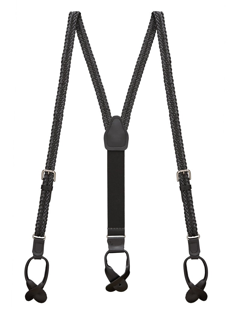 Button SuspenderStore Mens Herringbone Braided Leather Suspenders
