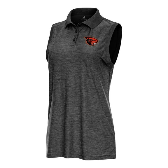 Women's Antigua Heather Black Oregon State Beavers Recap Sleeveless Polo