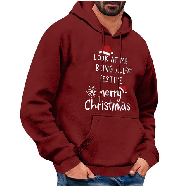 COM1950s Sweat à Capuche Homme, Sweat à Capuche Homme, Haut Imprimé de Noël pour Homme, Chandails en Molleton de Noël pour Homme, Chandail en Molleton de Noël pour Homme