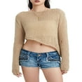 thumbnail image 2 of CNKOO Asymmetrical Crop Tops Sweaters for Women with Hollow Out Knit Design, 2 of 9