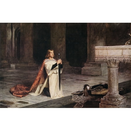 The Vigil Painting By John Pettie A Squire Performs His Vigil Before Receiving His Knighthood The Following Day From The Worlds Greatest Paintings Published By Odhams Press London 1934 Canvas Art -