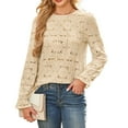 thumbnail image 3 of Mohiass Women Eyelet Long Sleeve Tops Shirts Dressy Hollow Out Crochet Lace Embroidered Blouses 2025 Fashion Cute Going Out Shirts Khaki M, 3 of 6
