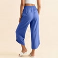 thumbnail image 3 of Favoffer Women's 3/4 Length Capri Pants Elastic Drawstring Waist Side Button Solid Color Casual Trousers Summer Relaxed Bottom for Daily Errands Travel, 3 of 5