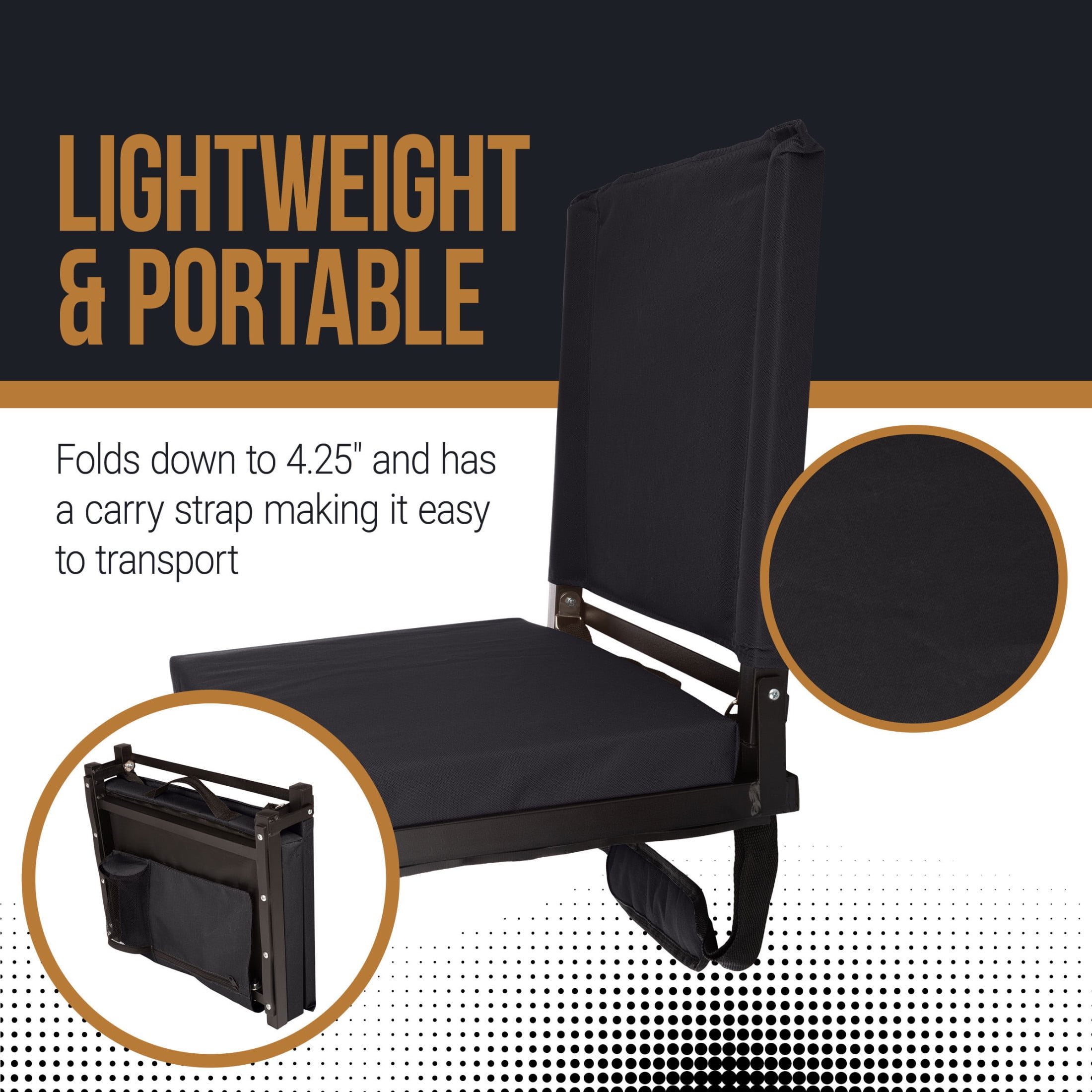 Home-Complete Bleacher Seat - Stadium Seat Cushion with Back Support, Black