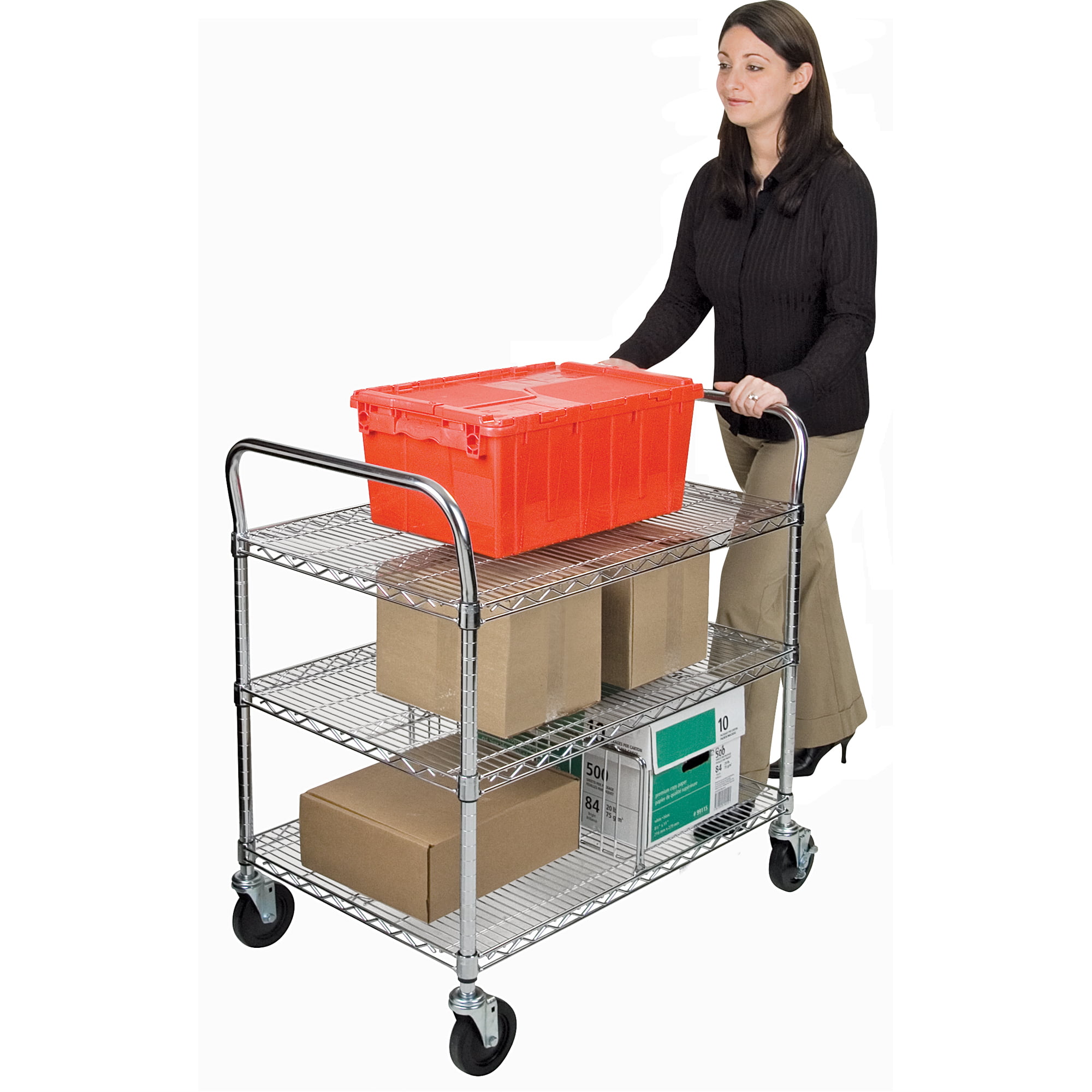 2 Shelves 5-Inch Rubber Casters 18 x 36 x 39 Kleton Wire Mesh Utility Cart 600 lbs Capacity 