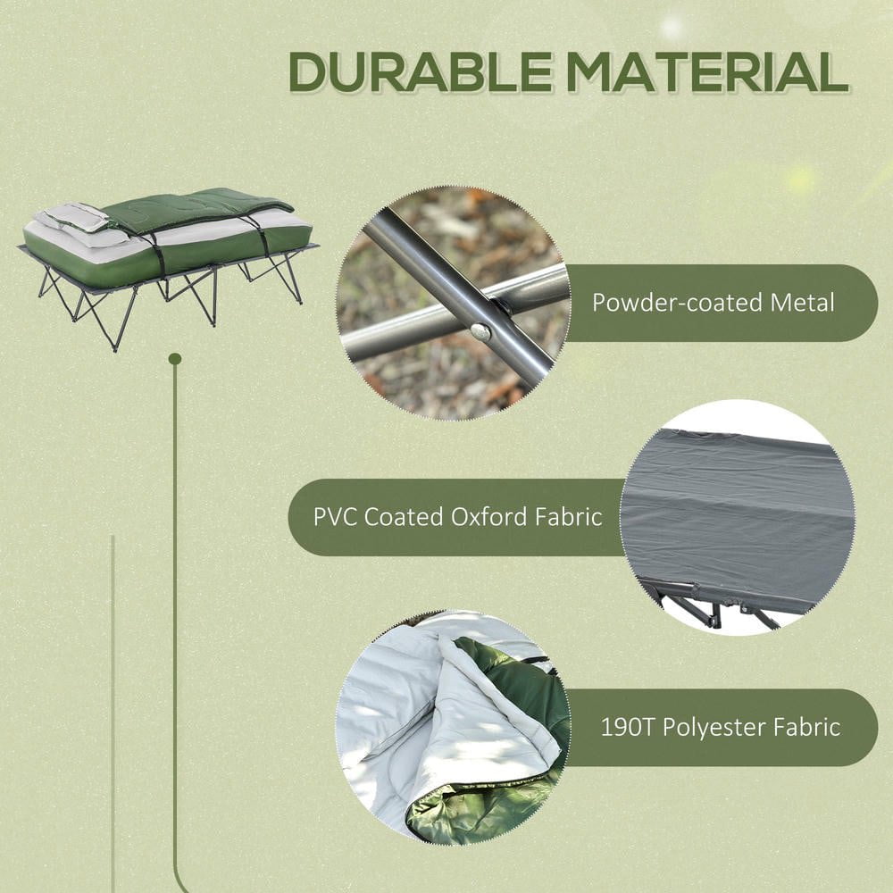 Resenkos 2-Person Folding Camping Cot Set, Sleeping Bag, Inflatable Mattress, Pillows, Carry Bag – Soft for Outdoor, Camp, Beach