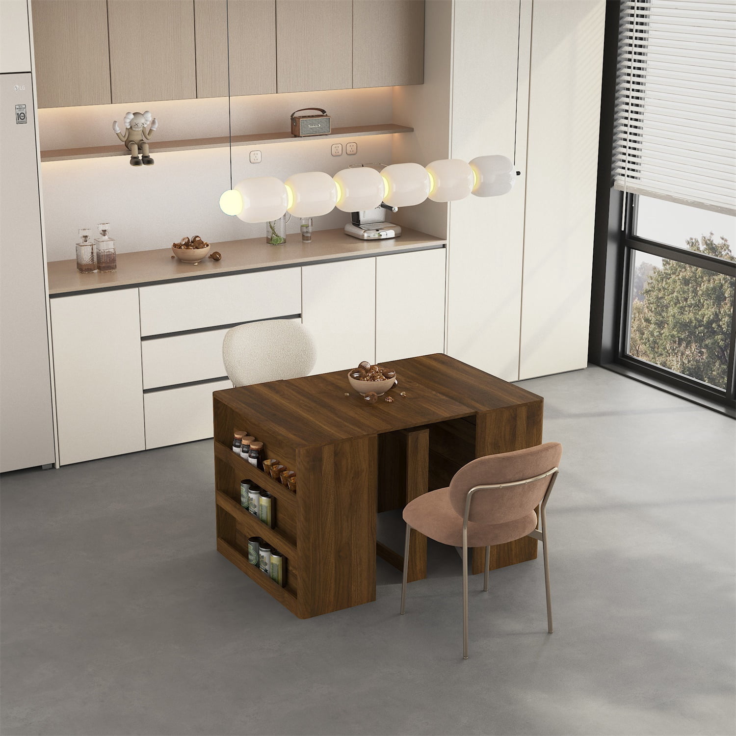 Hommoo Extendable Foldable Dining Table for 1-10 People, Multifunctional Wooden Rectangle Expandable Console Table with Storage Shelf, for Kitchen Living Meeting Room, Brown