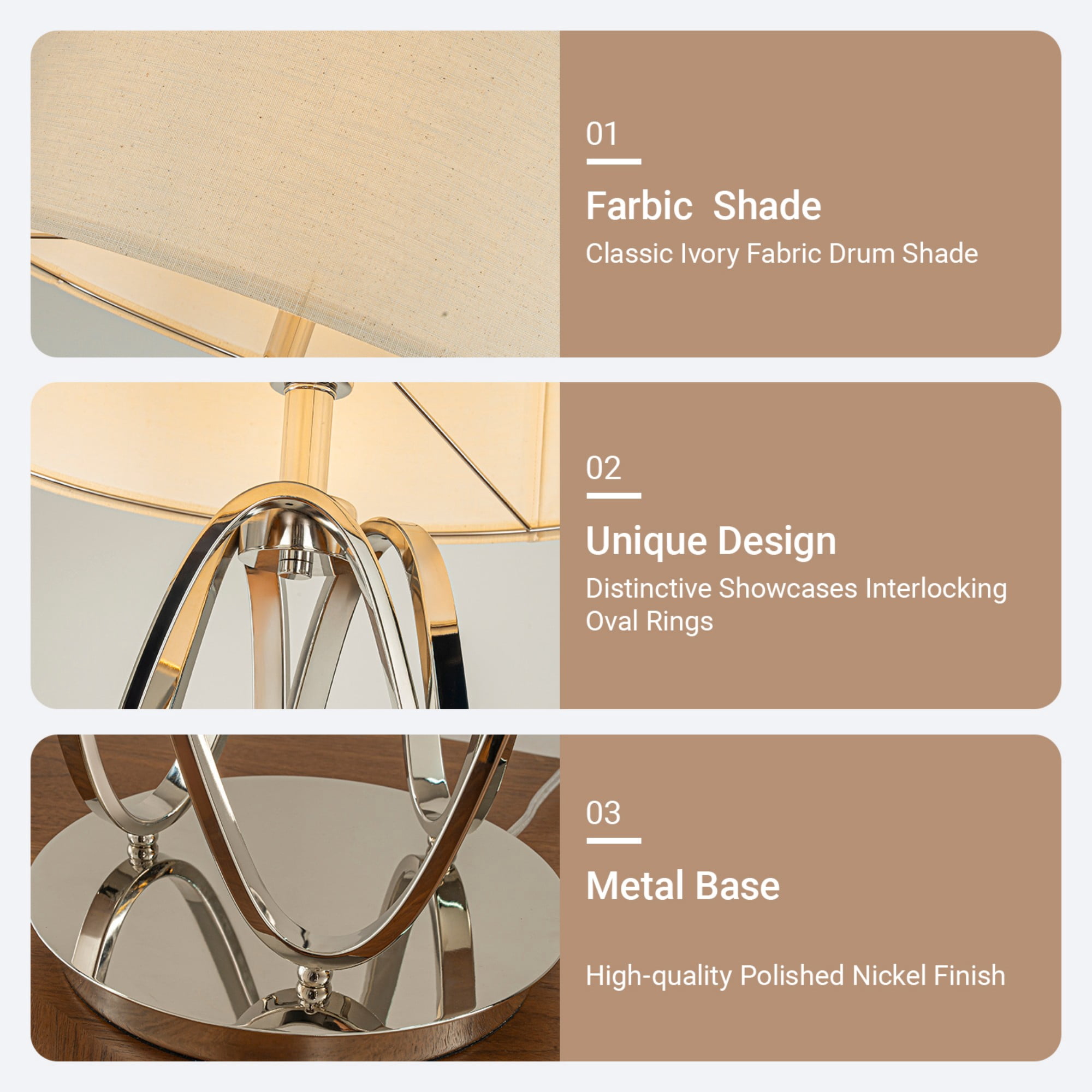 62'' Elegant Modern Polished Nickel Metal Floor Lamp With Ivory Fabric Drum Shade For Living Room Dining Room