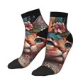 thumbnail image 3 of Salouo Flower Crown Cat Pattern Unisex Middle Tube Socks,Middle-Finger Knee High Socks Over The Calf Tube Stocking Crew Stockings for Women and Men Tube Socks, 3 of 8