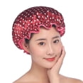 thumbnail image 4 of Vnanda Waterproof Shower Cap,Shower Caps for Women, Elastic Reusable Bathing Hair Cap Environmental Protection Hair Bath Caps, Double Waterproof Layers, 4 of 9