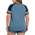 thumbnail image 6 of LANREMON Women Tops Plus Size Color Block Loose Summer Short Sleeve T Shirts Casual Crewneck Skyblue Baseball Tee Blouses Size 16 Plus, 6 of 6