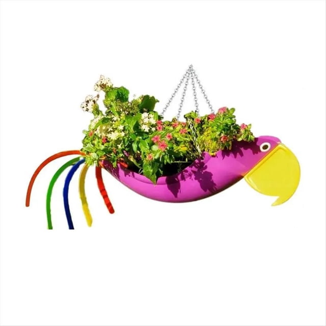 Maceta de Metal Exquisita Forma de Pájaro Maceta de Loro Colorida Maceta Colgante Maceta Decorativa de Jardín,L,A