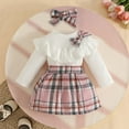 thumbnail image 2 of Zshosam Newborn Baby Girl Fall Outfits Girls Skirt Sets Outfits Long Sleeve Puff Mock Neck Tops and Plaid Skirts Fall Winter Clothes Size 2T 3T,(Red 2-3 Years), 2 of 6
