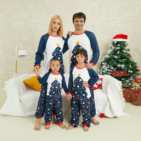 

Christmas Pajamas with Tree Print Color Matching Classic Clothing