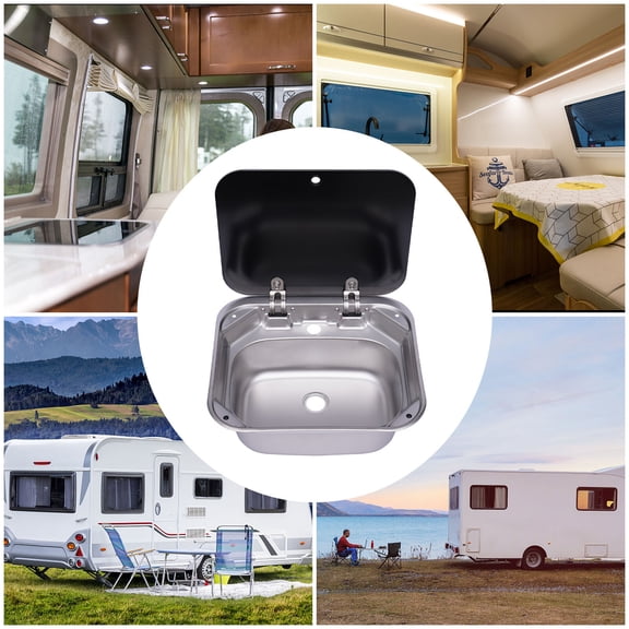 Shzicmy RV Caravan Kitchen Sink Camper Hand Wash Basin Stainless Steel w/ 4x Buckles