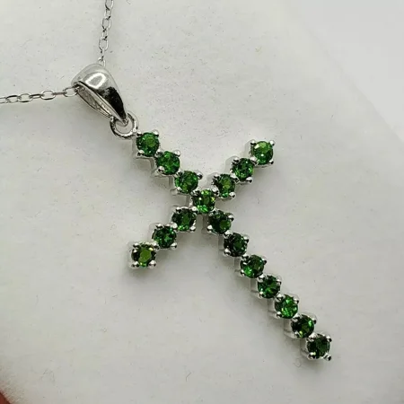 Sparkle Jewels Round Green Cubic Zirconia Women's Cross Pendant Necklace 14K White Gold Finish