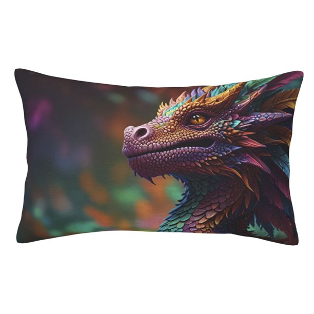 Fotbe Rainbow Scales Fantasy Dragon Funda de Almohada Decorativa Estilo Occidental, Lujo en Algodón, Fundas para Almohadas King, Cojín Estampado para Decoración del Hogar-16"x24"