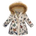 thumbnail image 1 of Parka con capucha y cuello de piel sintética para niña, chaqueta acolchada con cremallera de invierno-AM, 1 of 2