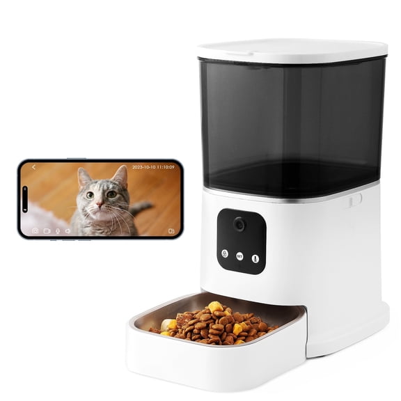Automatic Pet Feeder with Camera, 2.4G WiFi APP Control, Timed Feeding, 6L Capacity for Cats and Dogs