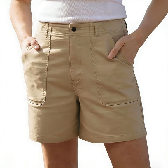 Enjoytime Summer Shorts for Women Solid Color Elastic Waist Lightweight Casual Plus Size Work Shorts with Pockets
