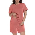 thumbnail image 2 of Asklazy Two Piece Sets for Women Summer Travel Vacation Outfits Pleated Short Sleeve Lounge Sets,Mother‘s Day,Orange,L, 2 of 9