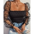 thumbnail image 4 of Women Backless Polka Ruffle Blouse Shirt Mesh Sheer Puff Sleeve Wrap Chest Tops 2020 Spring Summer Ladies Dots Blouse, 4 of 5