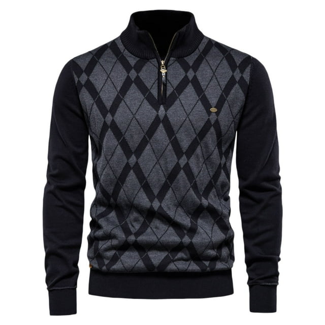 Pompotops Pulls Tricotés à Manches Longues avec Demi-Fermeture Éclair et Col Montant pour Hommes en Solde