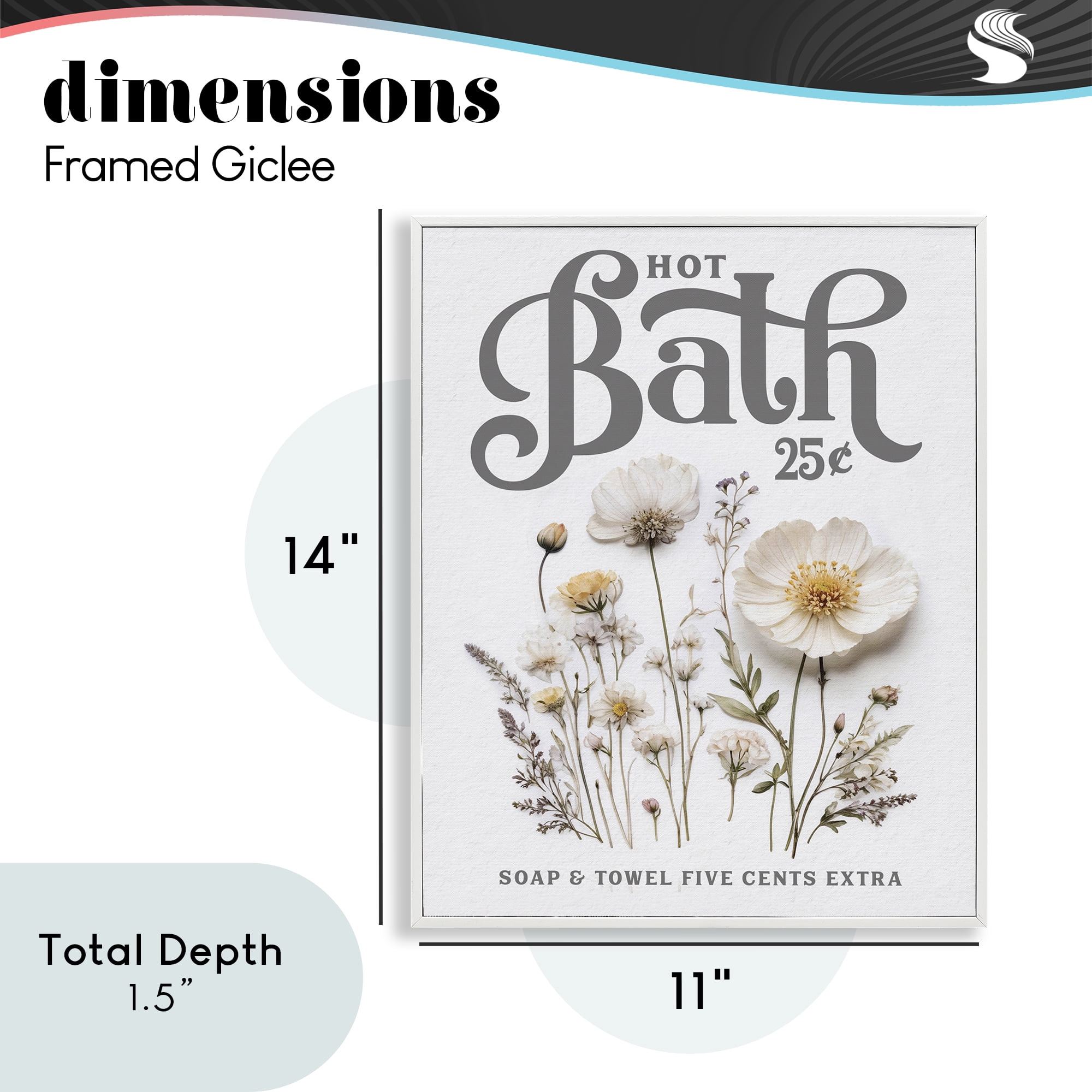 Pressed Flowers Hot Bath White Framed Giclee Art, design by Lettered and Lined
