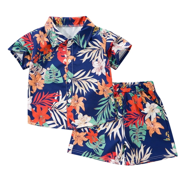 Odeerbi 1-8 Años Conjunto de Verano Para Niños de Hawaianos Camiseta de Manga Corta de Algodón Con Estampado Tropical Conjunto de Dos Piezas de Gráficos