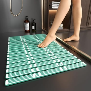 Shower Mat Non Slip Bathtub Mat, 27x16 Inches TPE PP Soft Anti Slip Bath Mat for Tub, Slatted Shower Floor Mat with Powerful Suction Cups and Drain Holes, Easy to Cut, Machine Washable, Green