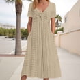 thumbnail image 2 of Vestido largo liso con cuello en V y volantes de encaje para mujer - Poliéster elástico, elegante/casual, lavable a máquina, para la noche/cócteles, 2 of 7