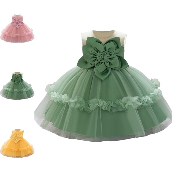 Bmisegm Girls Dresses Sleeveless Round Neck 3D Big Flower Bodice Ruffled Hem Tutu Skirt Carnival Party Toddler Dress 12-18 Months