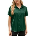 thumbnail image 2 of Vivianyo HD Women's Summer Button Short Sleeves Tops Women's Casual Solid Color Satin Lapel Loose Button Short Sleeved Top, 2 of 7