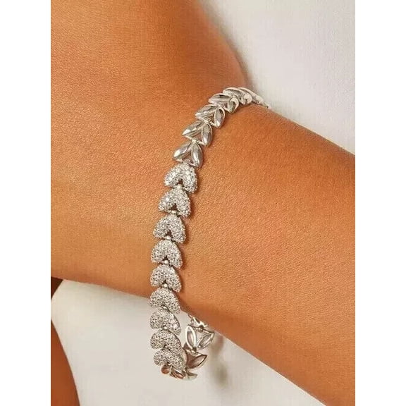 3mm 7 Ct Round Simulated Diamond Women's Tennis Bracelets 14K White Gold Plated 7 inch