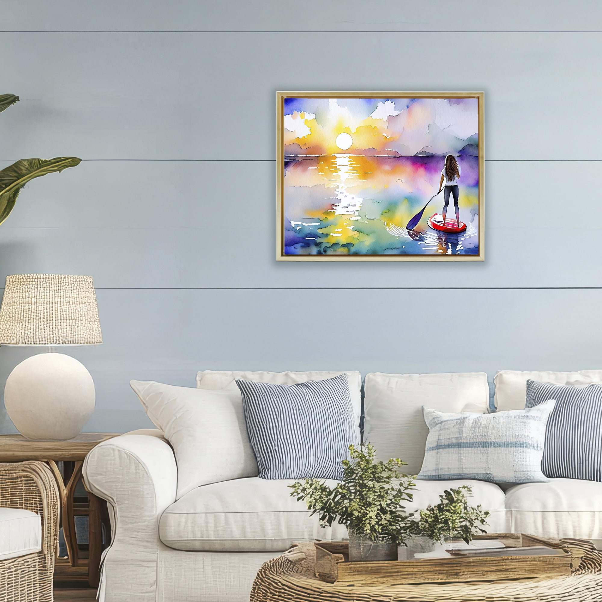 Stupell Industries Sunset Paddle Drift Gold Framed Floater Canvas Wall Art, design by Shelly Craig